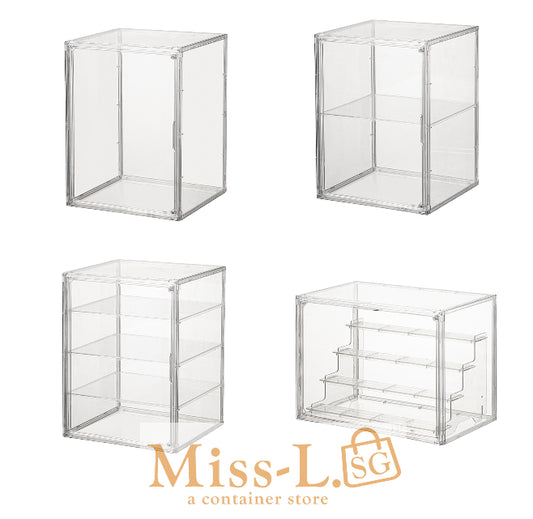 Vivid-Glow Transparent Acrylic Display Case with Tiered Shelving for Organizing Popmart Molly 400 Figurines